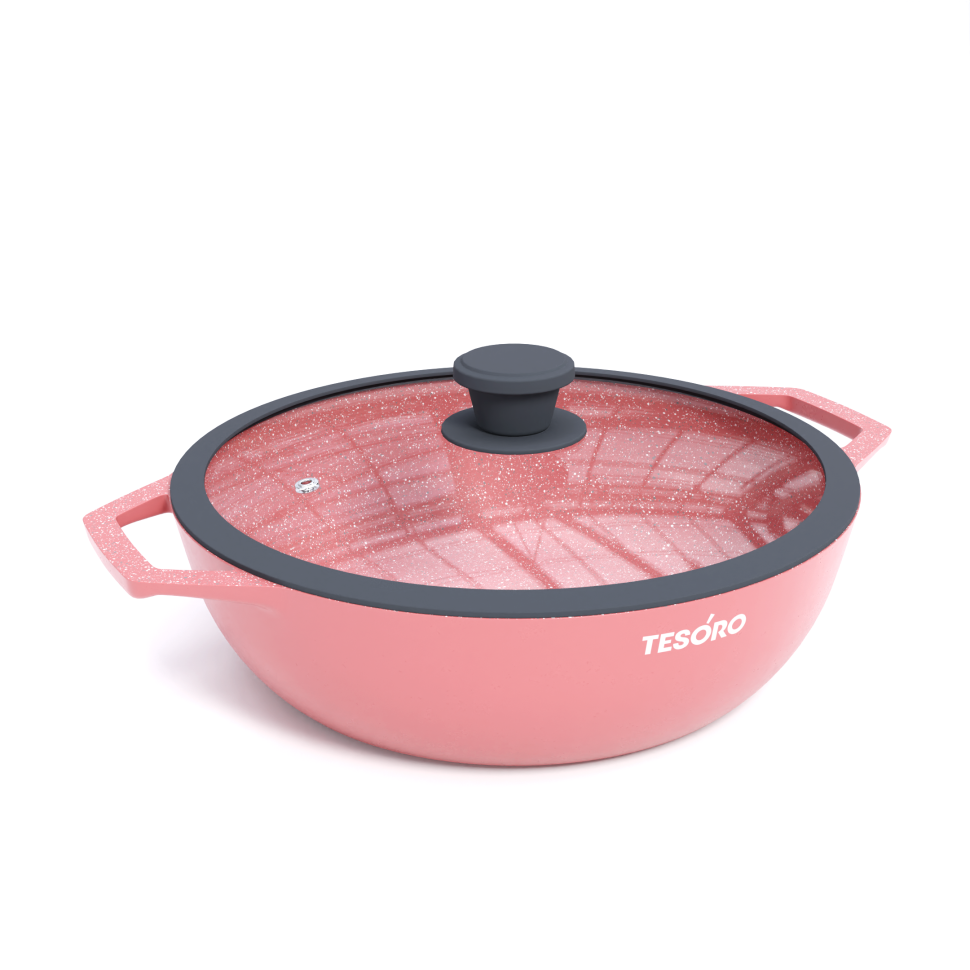 Жаровня 4 л  с крышкой с силиконовым ободом Tesoro Florence Induction total pink