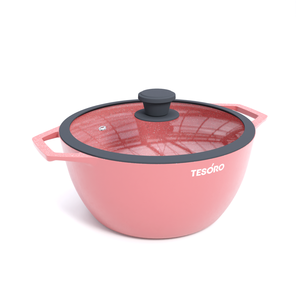 Кастрюля 4 л с крышкой с силиконовым ободом Tesoro Florence Induction total pink