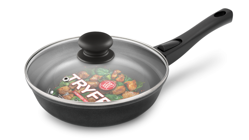 Сковорода 20 "TryFry" black индукция с/р c крышкой (black)