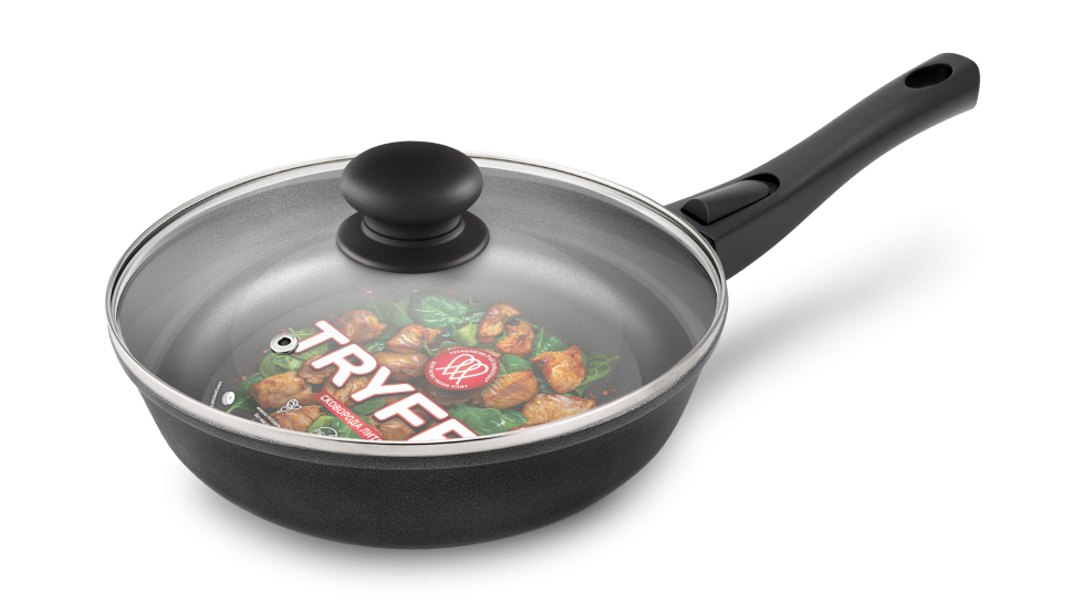 Сковорода 22 "TryFry" black индукция с/р c крышкой (black)